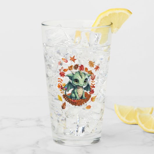 Cute Green Dragon “Autism Awesome Autumn” Design  Glas (Achterkant ijs)