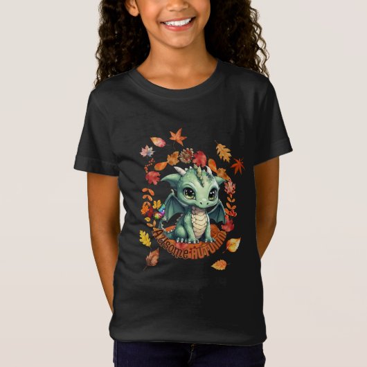 Cute Green Dragon “Autism Awesome Autumn” Design  T-shirt (Voorkant)