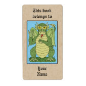 Cute Green Dragon Bookplaat Etiket (Voorkant)