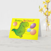 Cute Green Dragon Happy Birthday Wenskaart Kaart (Gele Bloem)