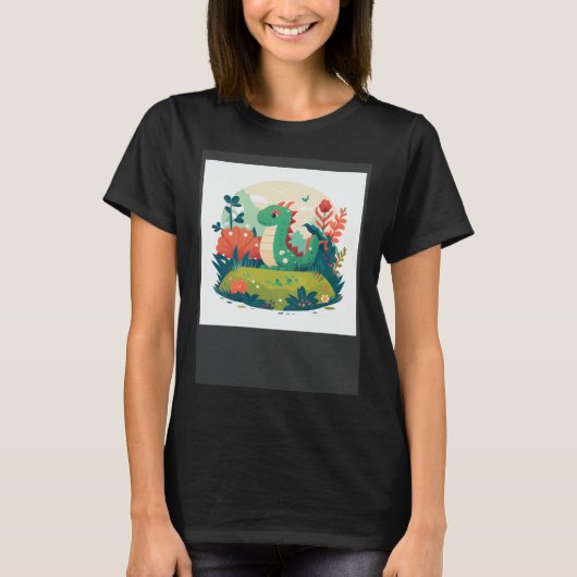 Cute Green Dragon in a garden forest T-shirt (Voorkant)