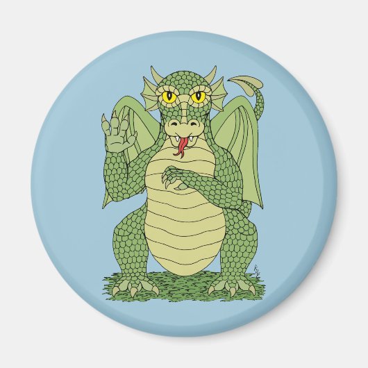 Cute Green Dragon Magneet (Voorkant)