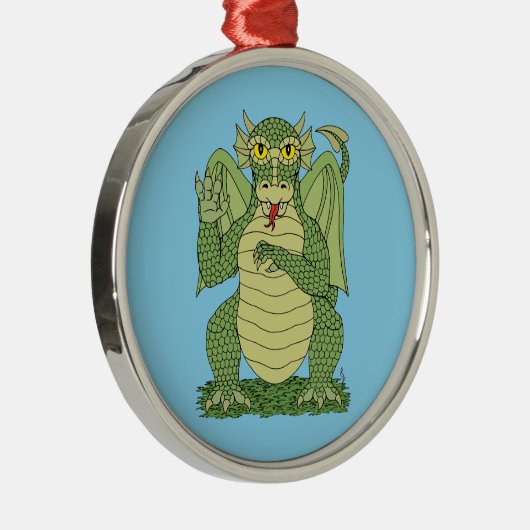 Cute Green Dragon Metalen Ornament (Rechts)