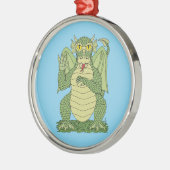 Cute Green Dragon Metalen Ornament (Links)