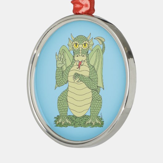 Cute Green Dragon Metalen Ornament (Links)