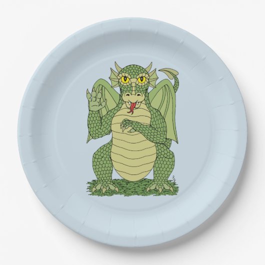Cute Green Dragon Papieren Bordje (Voorkant)