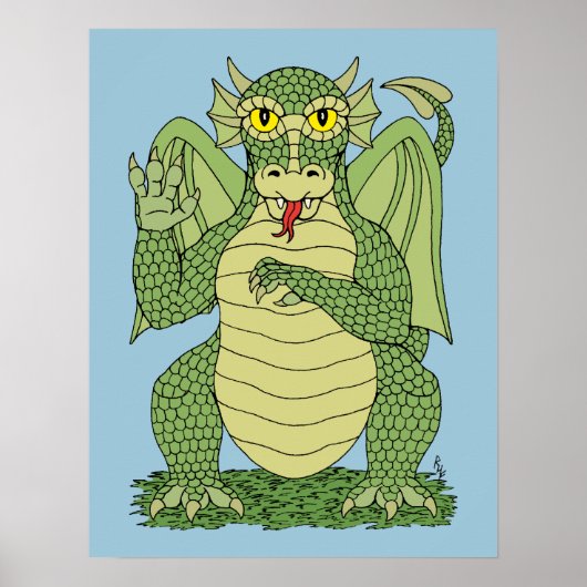 Cute Green Dragon Poster (Voorkant)
