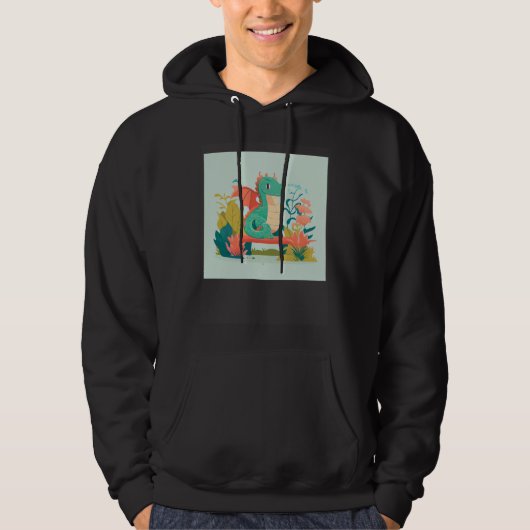 Cute Green Dragon sitting on bench in a garden for Hoodie (Voorkant)