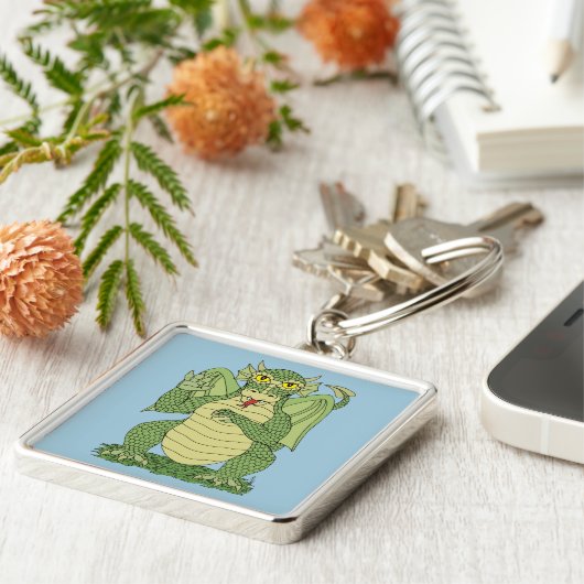 Cute Green Dragon Sleutelhanger (Zijkant)