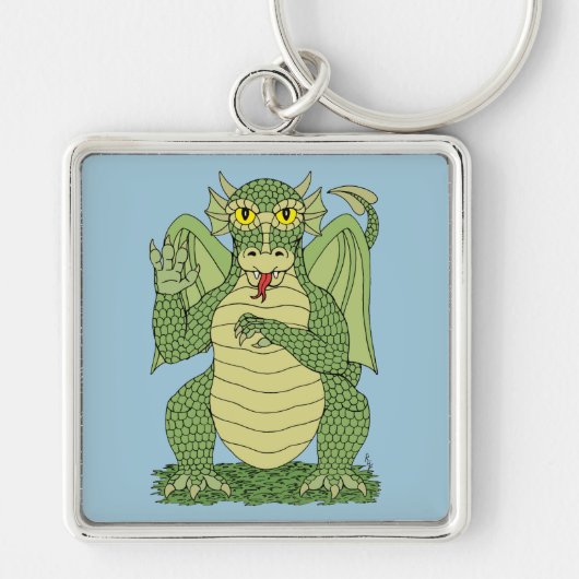 Cute Green Dragon Sleutelhanger (Voorkant)