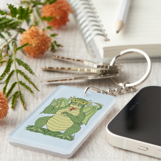 Cute Green Dragon Sleutelhanger (Voorkant Rechts)
