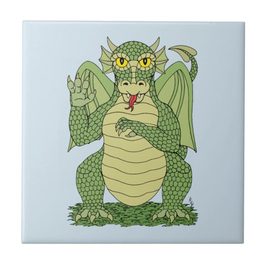 Cute Green Dragon Tegeltje (Voorkant)