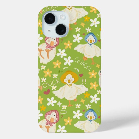 Cute Green Duck & Daisy Flower Seamless Pattern Case-Mate iPhone Case (Achterkant)