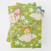 Cute Green Duck & Daisy Flower Seamless Pattern Inpakpapier Vel (In situ)