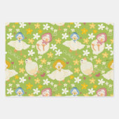 Cute Green Duck & Daisy Flower Seamless Pattern Inpakpapier Vel (Voorkant)