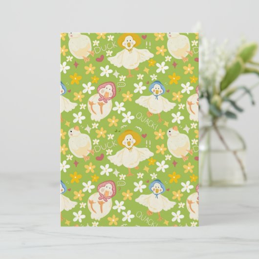 Cute Green Duck & Daisy Flower Seamless Pattern Kaart (Staand voorkant)