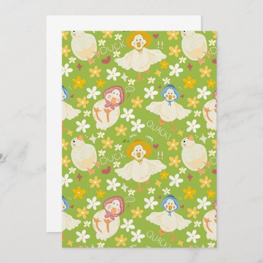 Cute Green Duck & Daisy Flower Seamless Pattern Kaart (Voorkant / Achterkant)