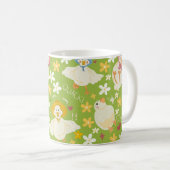 Cute Green Duck & Daisy Flower Seamless Pattern Koffiemok (Voorkant rechts)