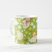 Cute Green Duck & Daisy Flower Seamless Pattern Koffiemok (Voorkant links)