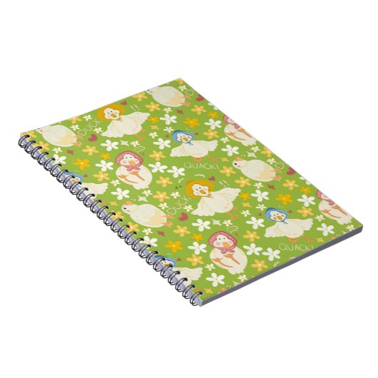 Cute Green Duck & Daisy Flower Seamless Pattern Notitieboek (Rechterzijde)