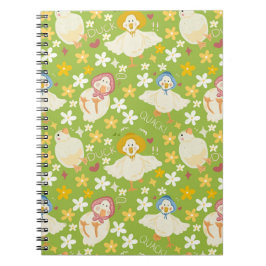 Cute Green Duck & Daisy Flower Seamless Pattern Notitieboek