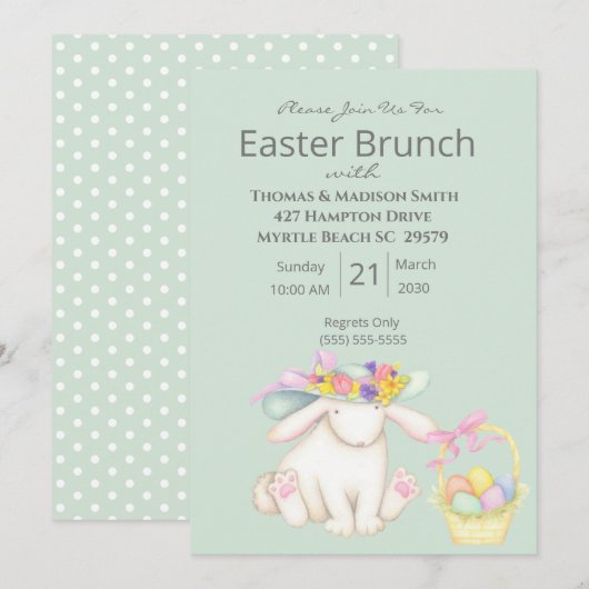 Cute Green Easter Basket Bunny Brunch Uitnodiging (Voorkant / Achterkant)