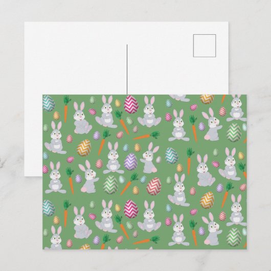 Cute Green Easter Bunny Rabbit Patroon Feestdagenkaart (Voorkant / Achterkant)