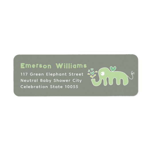 Cute Green Elephant Baby shower Adresetiketten Etiket (Voorkant)