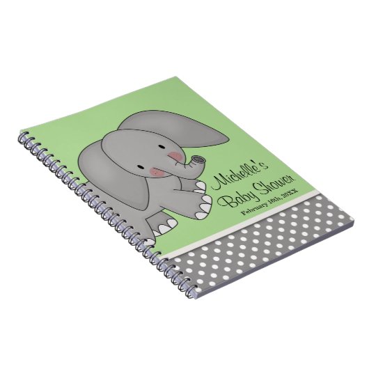 Cute Green Elephant Baby shower Guest Book Notitieboek (Rechterzijde)