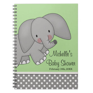 Cute Green Elephant Baby shower Guest Book Notitieboek