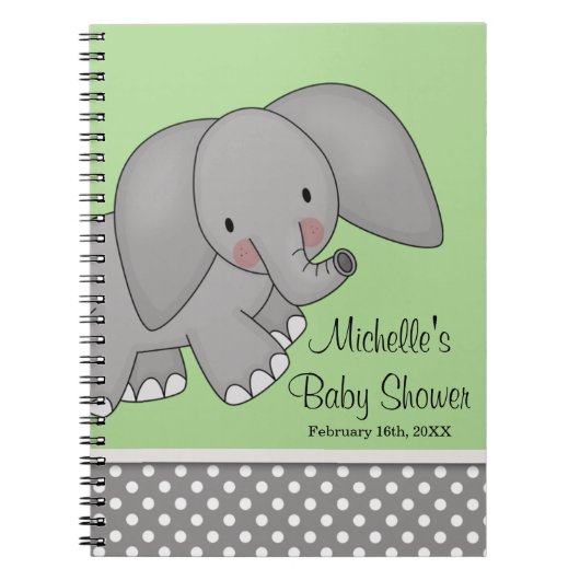 Cute Green Elephant Baby shower Guest Book Notitieboek (Voorkant)