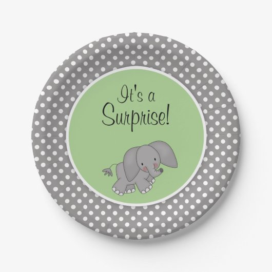 Cute Green Elephant Gender Neutral Baby shower Papieren Bordje (Voorkant)