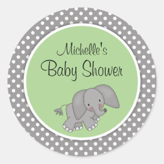 Cute Green Elephant Gender Neutral Baby shower Ronde Sticker
