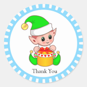 Cute Green Elf Bedankt Ronde Sticker