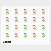 Cute Green Elf Greetings op White Square Sticker (Vel)