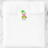 Cute Green Elf Greetings op White Square Sticker (Tas)