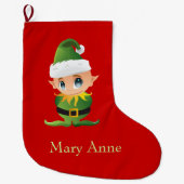 Cute Green Elf Kinder kerststop Grote Kerstsok (Voorkant)