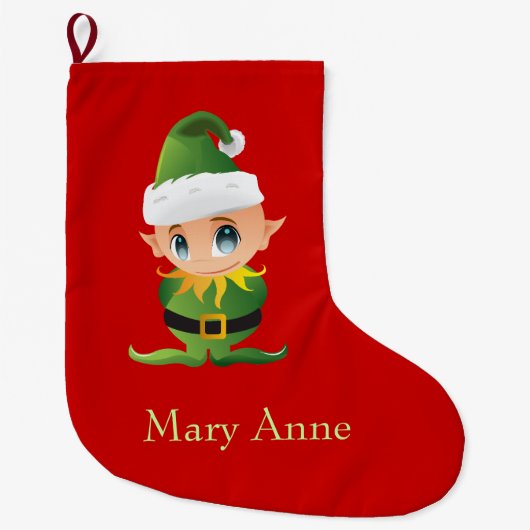 Cute Green Elf Kinder kerststop Grote Kerstsok (Voorkant)