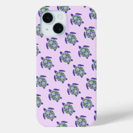 Cute Green en Paars Zee Turtle Nautical Pattern iPhone 15 Case