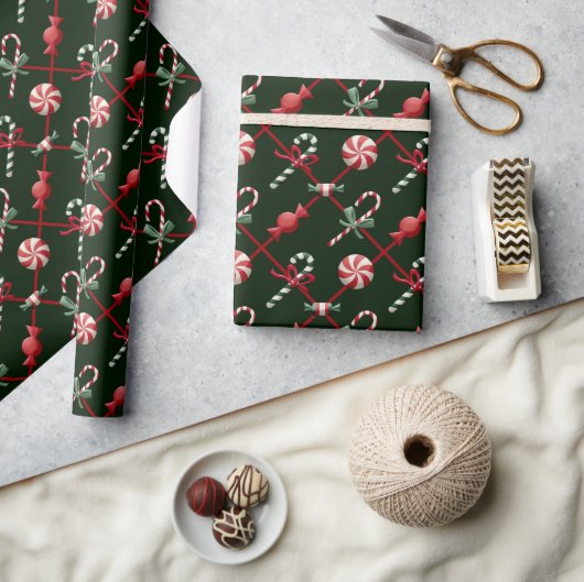Cute Green en Red Kerstmis Snoep Gift Cadeaupapier (Crafts)