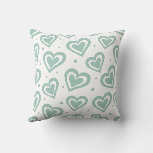 Cute Green en White Heart Pattern Kussen (Achterkant)