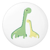 Cute Green en Yellow Brontosaurus Dinosaurs Keramische Knop (Voorkant)