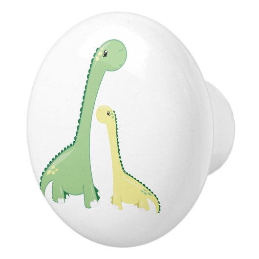 Cute Green en Yellow Brontosaurus Dinosaurs Keramische Knop (Rechts)