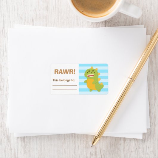 Cute Green en yellow Dino kinder gepersonaliseerd Etiket (Insitu)