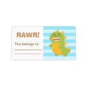Cute Green en yellow Dino kinder gepersonaliseerd Etiket (Voorkant)