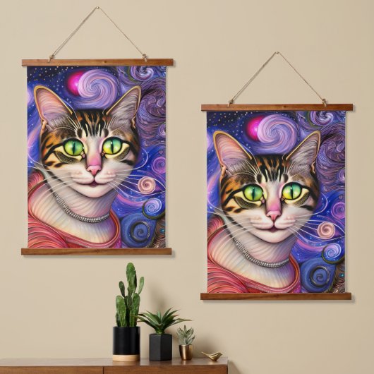 Cute Green Eyes Cat Hangend Wandkleed (Asymmetrisch)