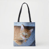 Cute Green Eyes Oranje Tabby Cat Tote Bag (Voorkant)