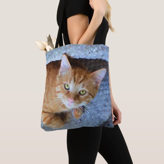 Cute Green Eyes Oranje Tabby Cat Tote Bag (Dichtbij)