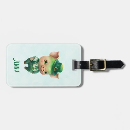 Cute Green Fairytale Pig in Fancy Attire Bagagelabel (Voorkant horizontaal)