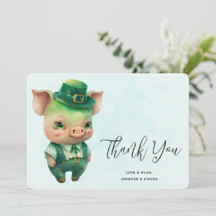 Cute Green Fairytale Pig in Fancy Attire Bedankkaart